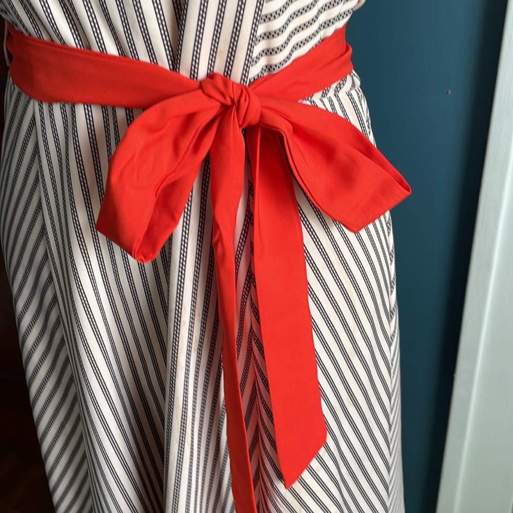 5 for $20 SALE! Striped Classic Fit and Flare dress with Bow - Picture 4 of 5